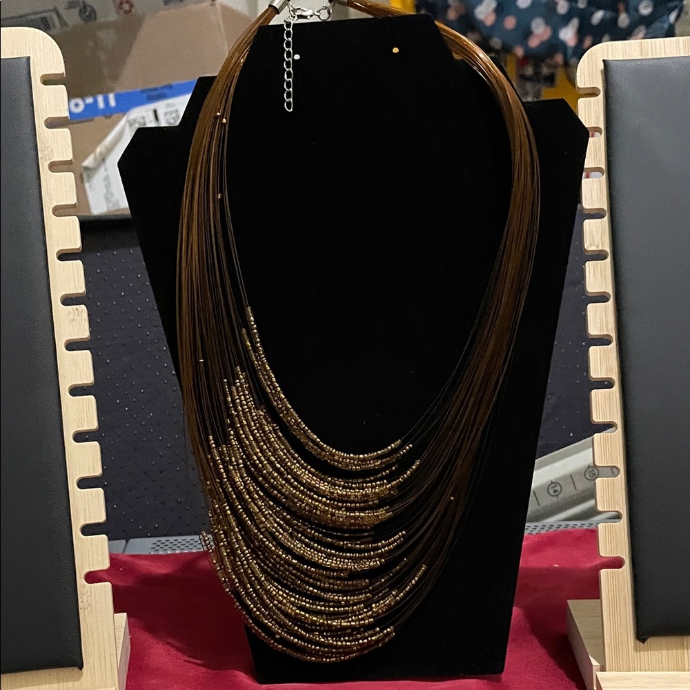 Fashion Jewelry Multi-Layer Brown and Gold Necklace - Picture 1 of 6